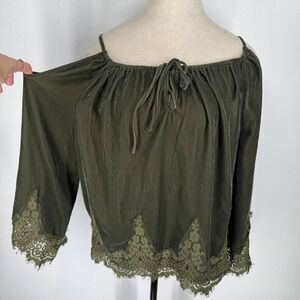 Vintage Forest Fairy Lace Trim Velvet Top Medium Renaissance Dark Romantic Boho